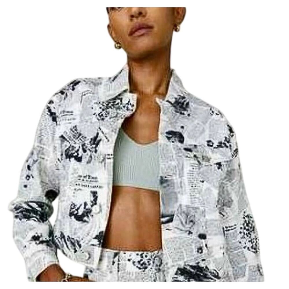Reformation Jeans Cora White Denim Sci-Fi Newsprint Jacket Indie Organic Y2K M